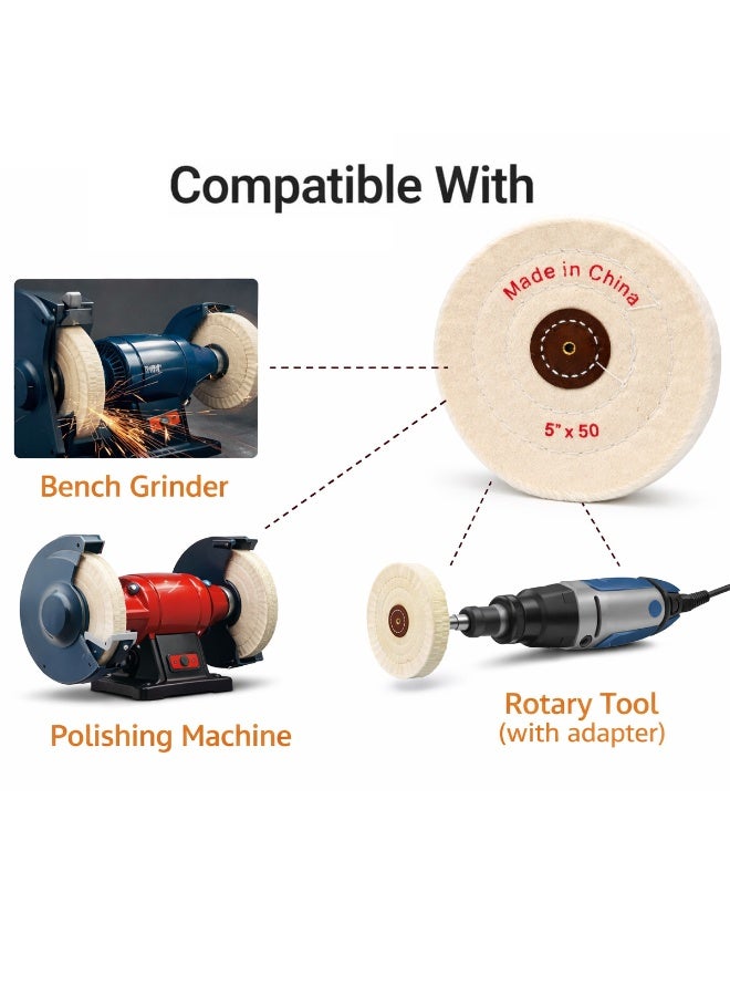 5 Inch Cotton Polishing Buffing Wheel 50 Ply with Metal Center for Bench Grinder Jewelry Metal Finishing - WP002 - Image 3